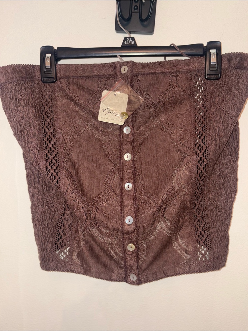 Free people Brown Lace-Accent Button Front Women’s Tube Top XL nwt 🌺